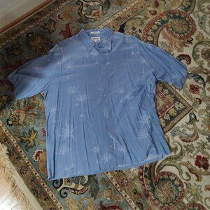Campia Moda Blue Tropical Palm Tree Rayon Button Down Short Sleeve Shirt XXL
